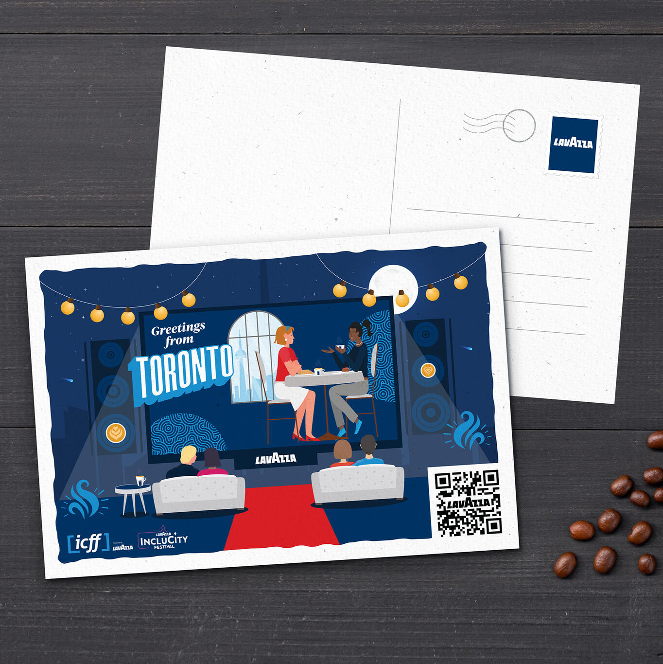 Greetings from Toronto custom postcard design for Lavazza at the IncluCity festival.