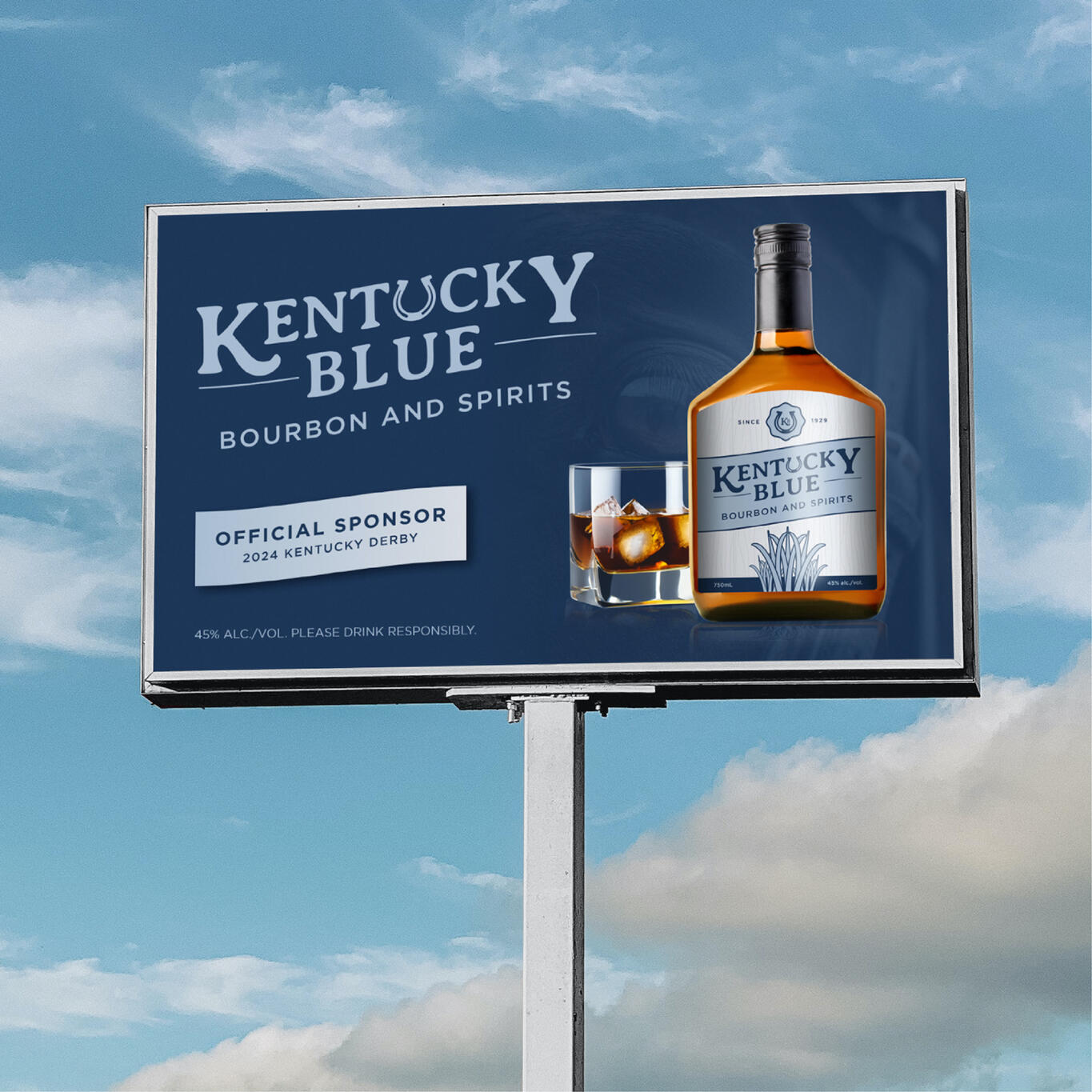 Kentucky Blue Bourbon and Spirits billboard mockup.