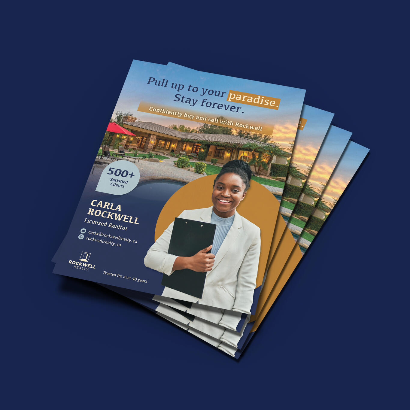 Mockup of a professional promotional flyer design for a real estate agent.